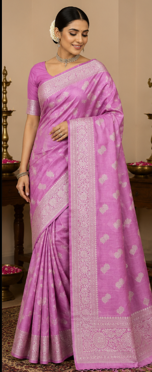Matka Silk Saree with Silver Zari Butta