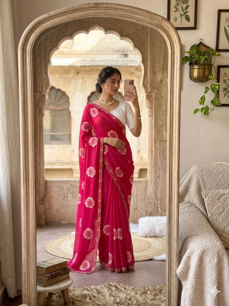 LUCIA Floral Printed Chinon Saree