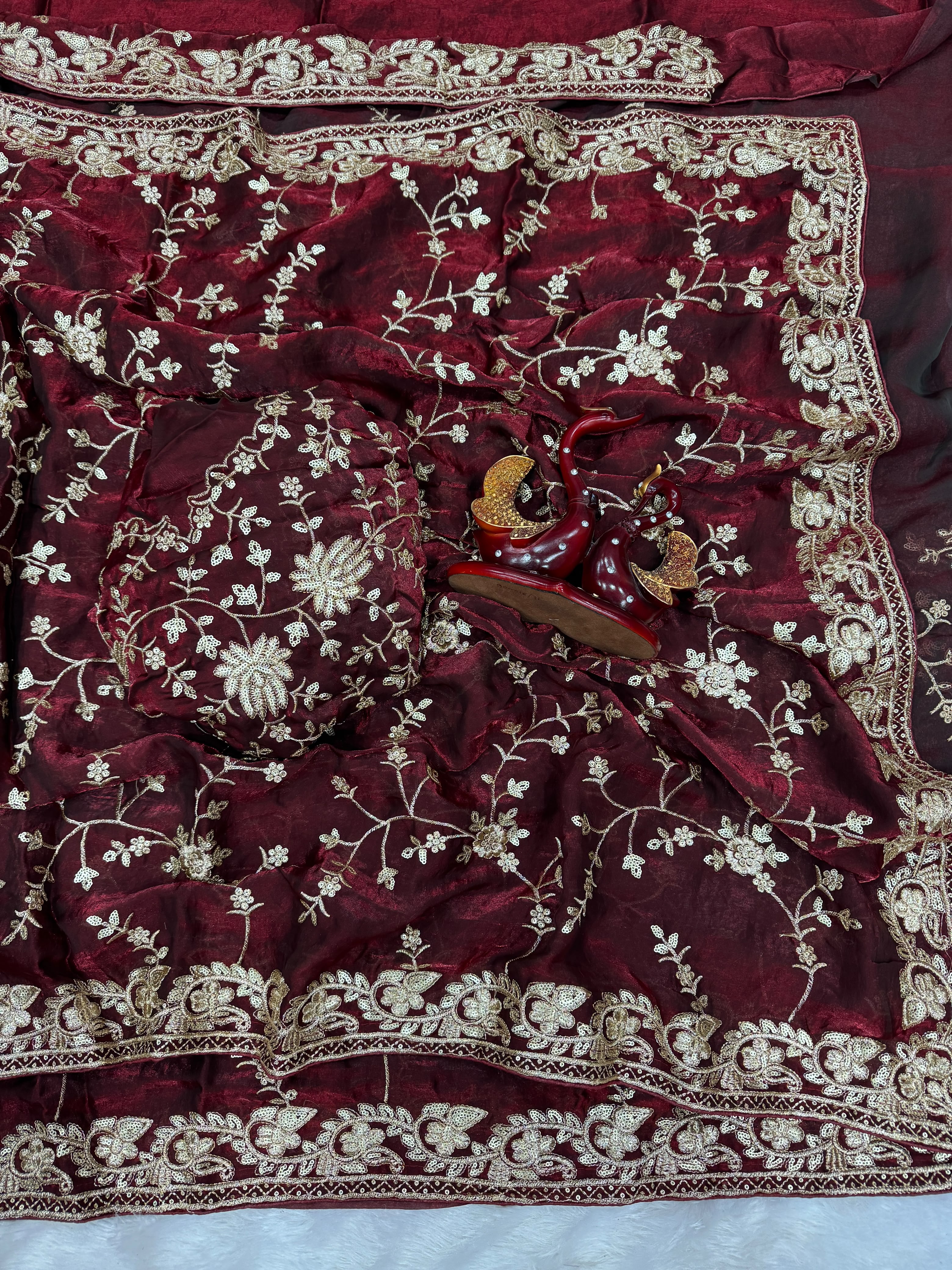 Premium Space Silk Designer Saree with Sequins & Zari Embroidery