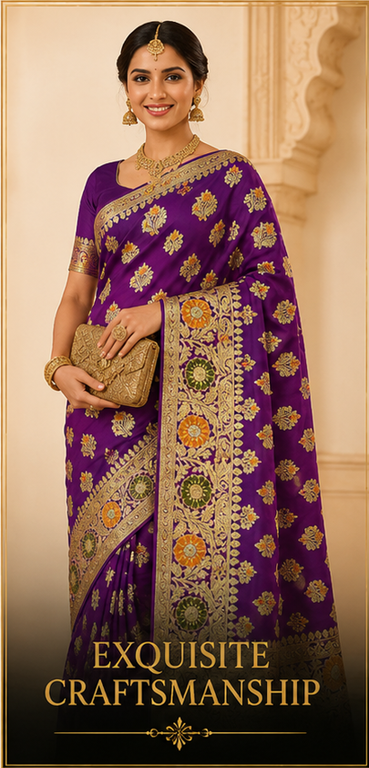 Imperial Violet Pure Katan Silk Meenakari Tilfi Banarasi Saree