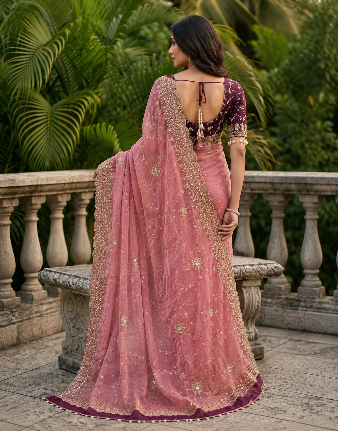 Rich Fendy Chiffon Pink Saree