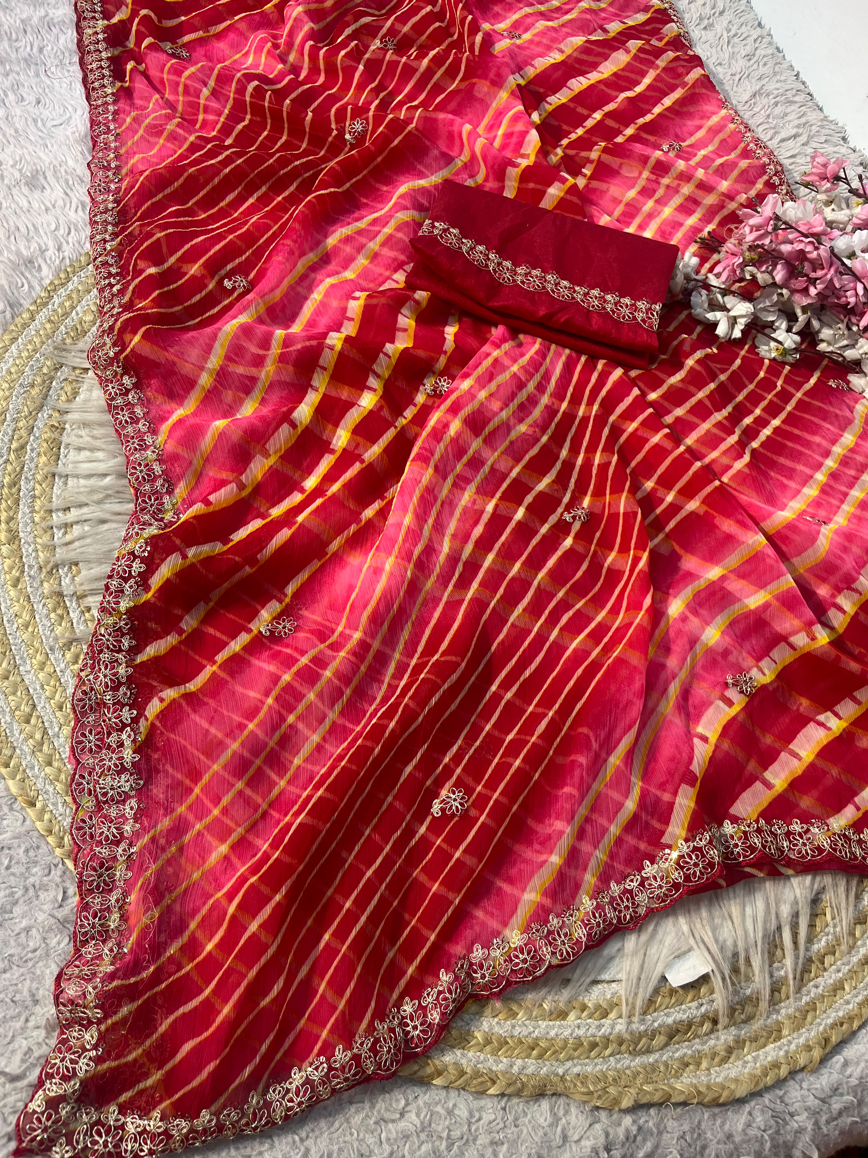 Soft Chiffon Multicolour Lehriya Saree