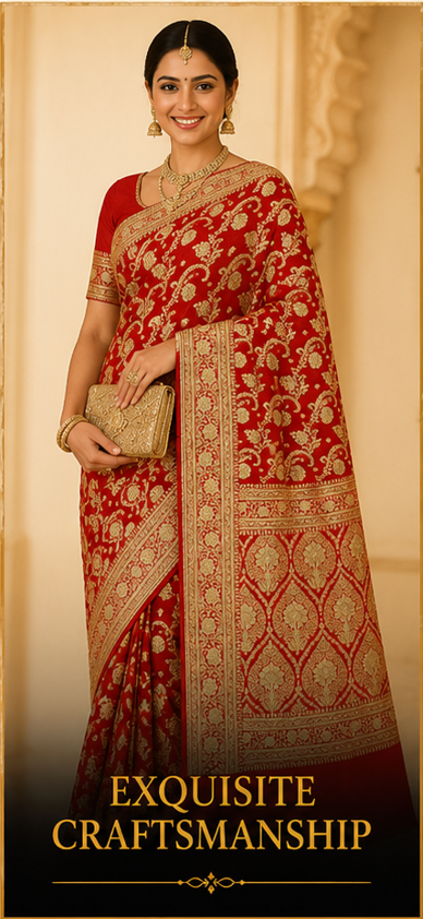 Bridal Crimson Red & Antique Gold Nylon Satin