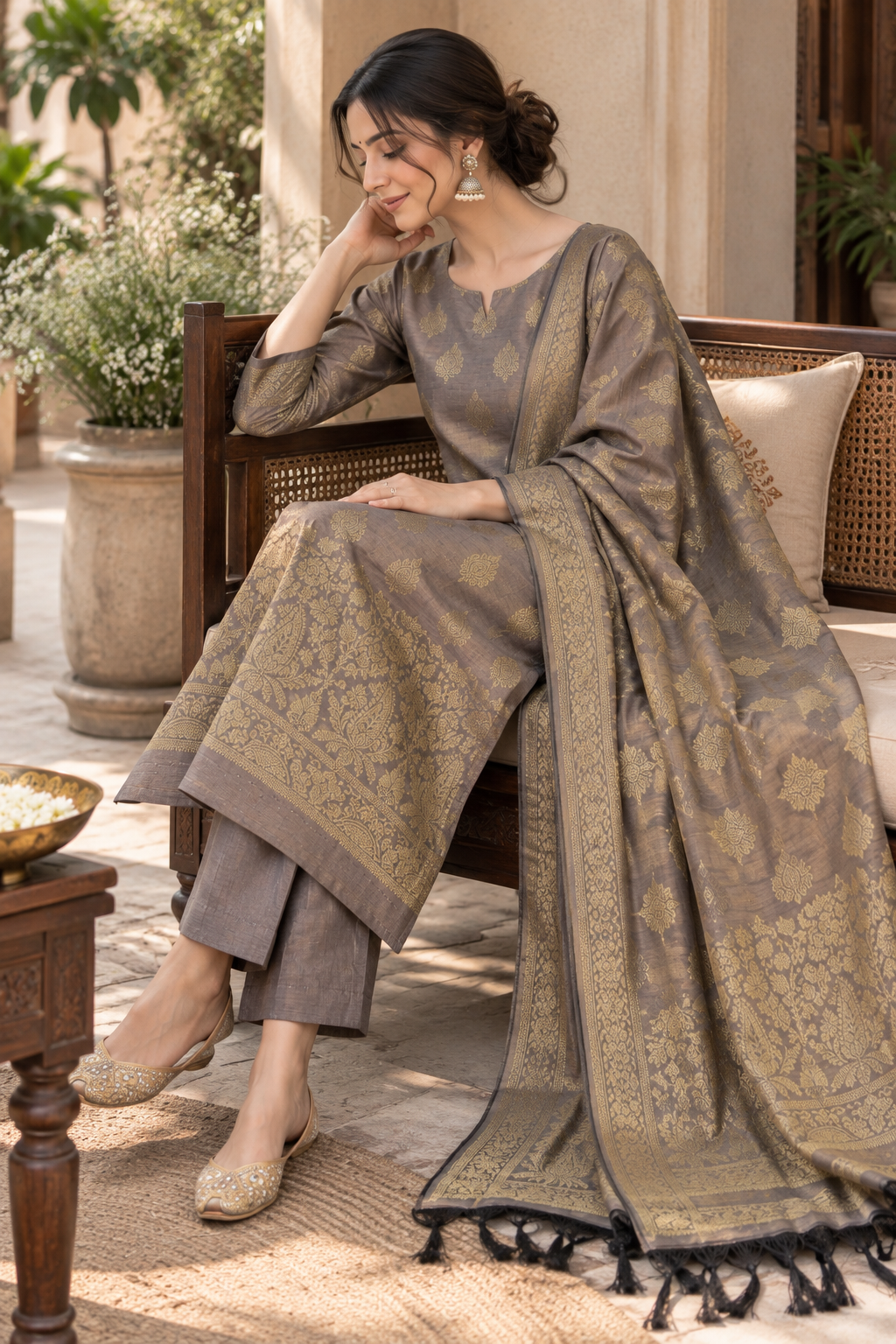 Sophisticated Banarasi Zari Woven Unstitched Cotton Silk 3-Piece Suit Set with Matching Dupatta