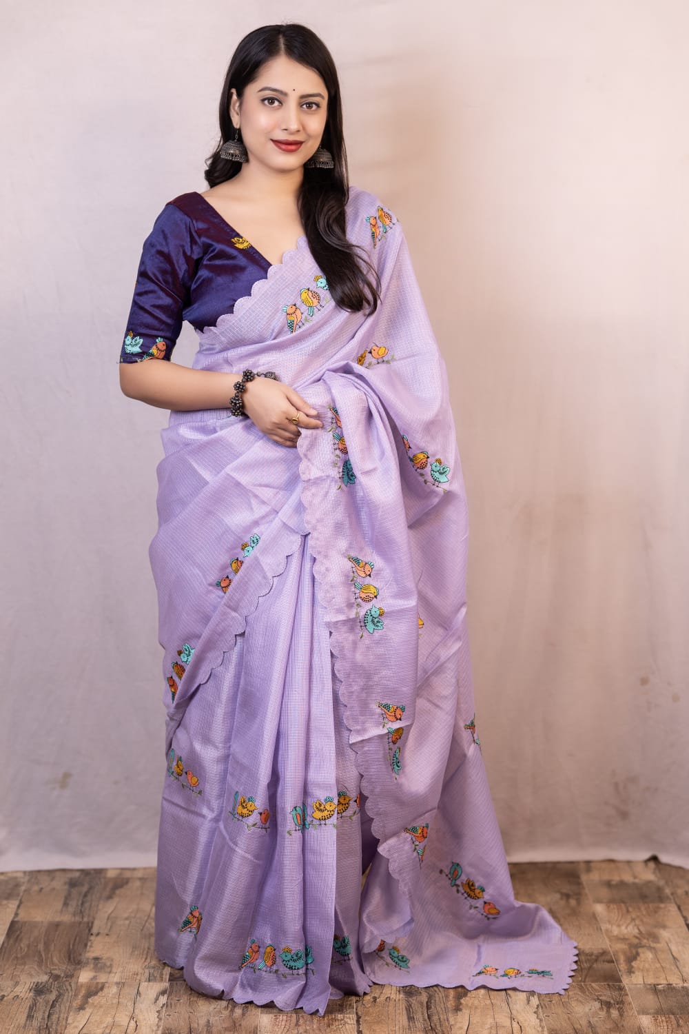 Kota Silk Parrot Embroidery Saree