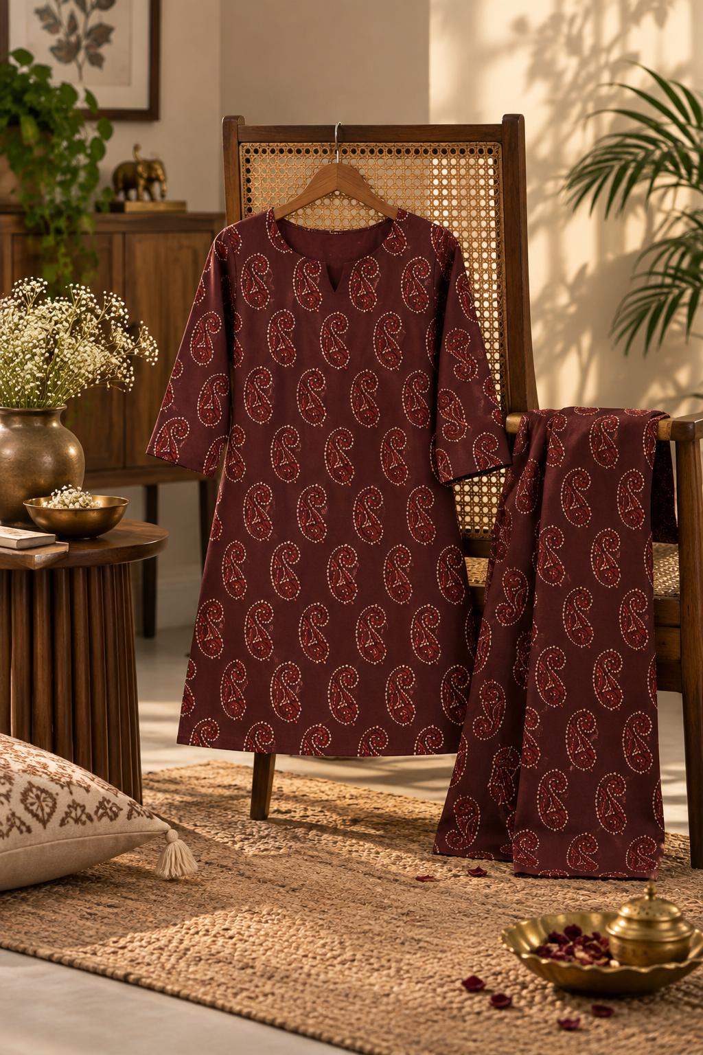 Plum Paisley Printed Cotton Co-Ord Set