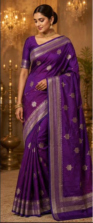 Banarasi Silk Saree with Antique Silver Zari Buta