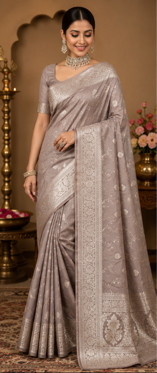 Pure Silk Handloom Banarasi Saree with Silver Zari Weaving