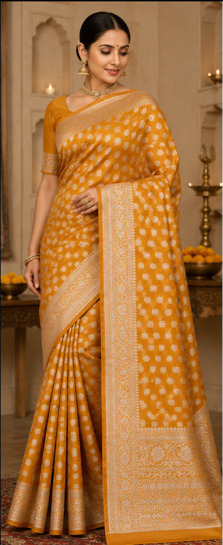 Matka Silk Saree with Gold Zari Butta